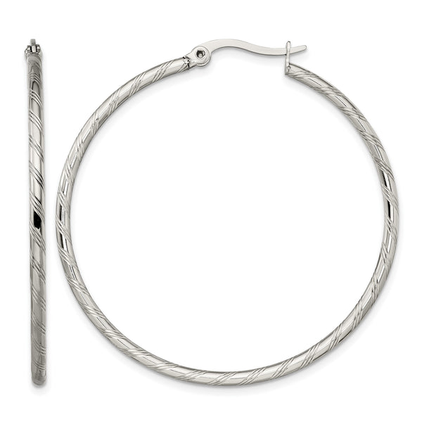 Stainless Steel Polished and Textured Hoop Earrings - Birthstone Company