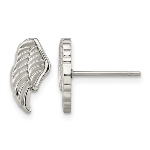 Stainless Steel Polished Angel Wing Post Earrings - Birthstone Company