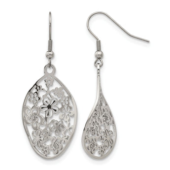 Stainless Steel Polished Flower Dangle Shepherd Hook Earrings - Birthstone Company