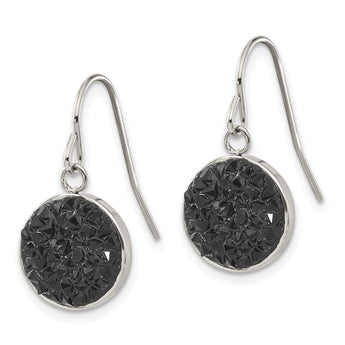 Stainless Steel Polished Black Crystal Shepherds Hook Earrings - Birthstone Company