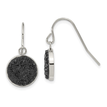 Stainless Steel Polished Black Crystal Shepherds Hook Earrings - Birthstone Company
