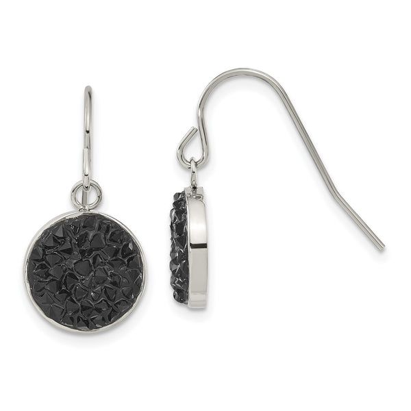 Stainless Steel Polished Black Crystal Shepherds Hook Earrings - Birthstone Company