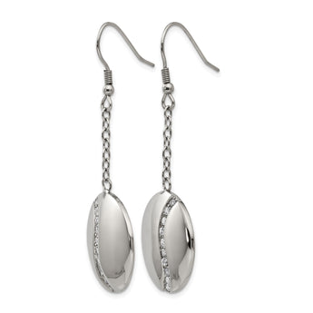 Stainless Steel Polished w/ CZ Dangle Shepherd Hook Earrings - Birthstone Company