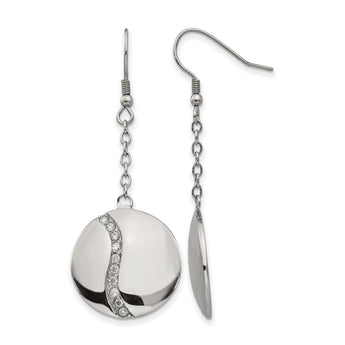Stainless Steel Polished w/ CZ Dangle Shepherd Hook Earrings - Birthstone Company