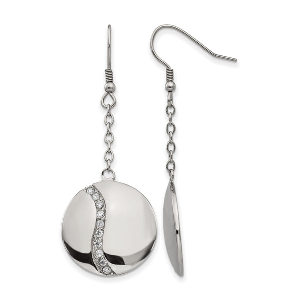 Stainless Steel Polished w/ CZ Dangle Shepherd Hook Earrings - Birthstone Company