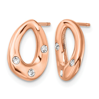 Stainless Steel Polished Rose IP Plated Tear Drop Crystal Post Earrings - Birthstone Company