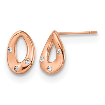 Stainless Steel Polished Rose IP Plated Tear Drop Crystal Post Earrings - Birthstone Company