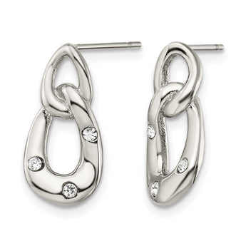 Stainless Steel Polished Two Loop 3 Crystal Dangle Earrings - Birthstone Company