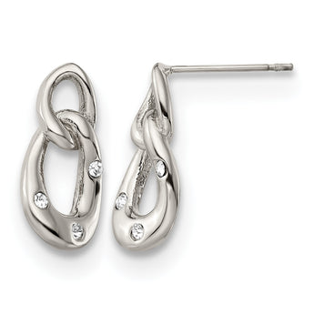 Stainless Steel Polished Two Loop 3 Crystal Dangle Earrings - Birthstone Company