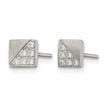 Stainless Steel Brushed CZ Square Post Earrings - Birthstone Company