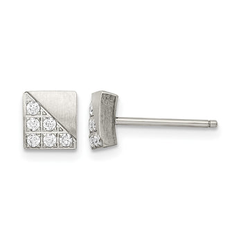 Stainless Steel Brushed CZ Square Post Earrings - Birthstone Company