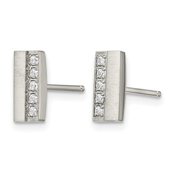 Stainless Steel Brushed CZ Bar Post Earrings - Birthstone Company