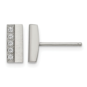 Stainless Steel Brushed CZ Bar Post Earrings - Birthstone Company