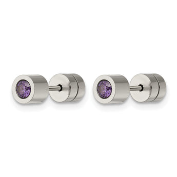 Stainless Steel CZ Feb Birthstone Polished Post Earrings - Birthstone Company