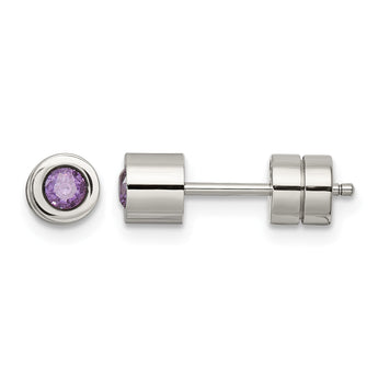 Stainless Steel CZ Feb Birthstone Polished Post Earrings - Birthstone Company