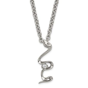 Stainless Steel Polished Snake Swirl w/CZ 18in Necklace - Birthstone Company