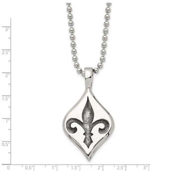 Stainless Steel Antiqued & Polished Fleur de lis Necklace - Birthstone Company
