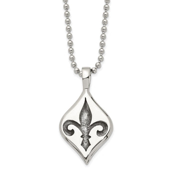 Stainless Steel Antiqued & Polished Fleur de lis Necklace - Birthstone Company