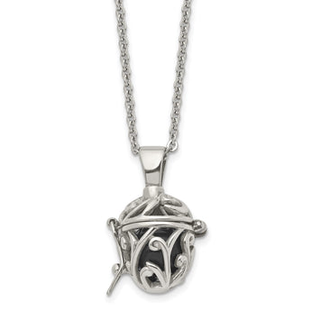 Stainless Steel Black Agate Fancy Pendant Necklace - Birthstone Company