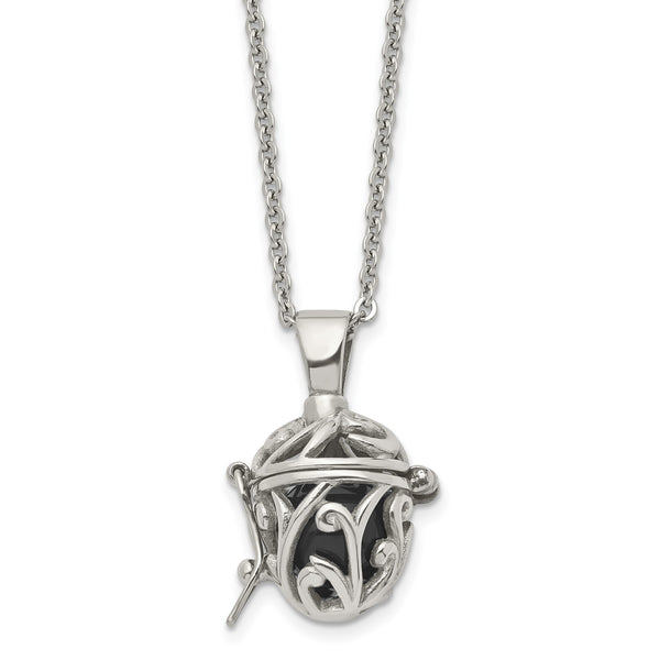 Stainless Steel Black Agate Fancy Pendant Necklace - Birthstone Company