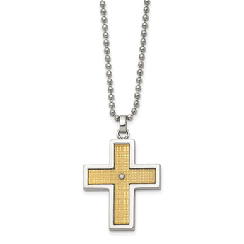 Unisex Stainless Steel Cross Necklace with 14K Gold & Diamond Accent - Birthstone Company