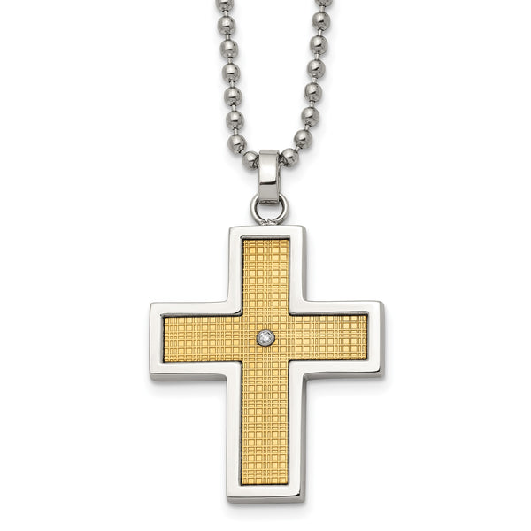 Unisex Stainless Steel Cross Necklace with 14K Gold & Diamond Accent - Birthstone Company