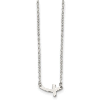 Stainless Steel Polished Sideways Cross 18in Necklace - Birthstone Company