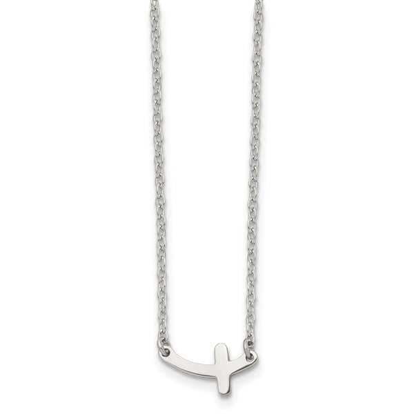Stainless Steel Polished Sideways Cross 18in Necklace - Birthstone Company