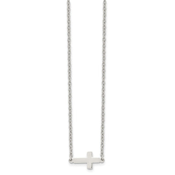 Stainless Steel Polished Sideways Cross 18in Necklace - Birthstone Company