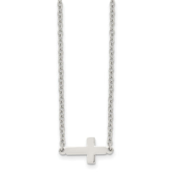 Stainless Steel Polished Sideways Cross 18in Necklace - Birthstone Company