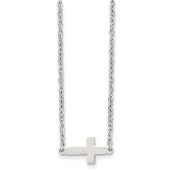 Stainless Steel Polished Sideways Cross 18in Necklace - Birthstone Company