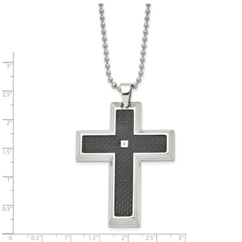 Stainless Steel Diamond Cross Pendant with Carbon Fiber Inlay - Birthstone Company