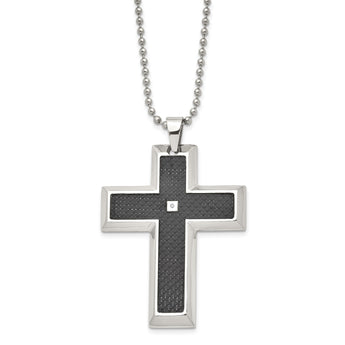 Stainless Steel Diamond Cross Pendant with Carbon Fiber Inlay - Birthstone Company