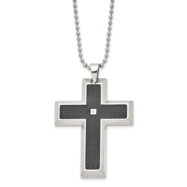 Stainless Steel Diamond Cross Pendant with Carbon Fiber Inlay - Birthstone Company