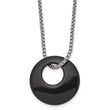 Stainless Steel Black Onyx Large Circular Polished Necklace - Birthstone Company