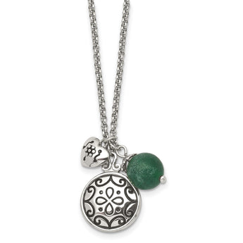 Stainless Steel Antiqued with 2in extension Synthetic Jade Necklace - Birthstone Company