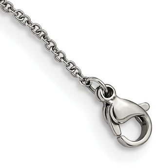 Stainless Steel Polished w/Black Mother of Pearl & CZ w/3in ext Necklace - Birthstone Company