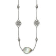 Stainless Steel Polished w/Black Mother of Pearl & CZ w/3in ext Necklace - Birthstone Company