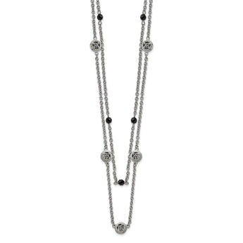 Stainless Steel Polished Black Onyx w/2in ext. Layered Necklace - Birthstone Company