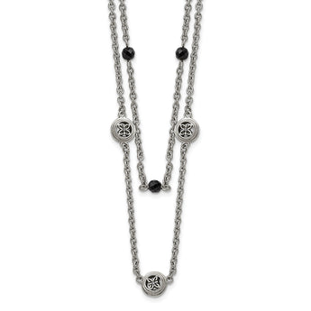 Stainless Steel Polished Black Onyx w/2in ext. Layered Necklace - Birthstone Company