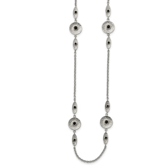 Stainless Steel Polished/Textured Black Onyx w/2in ext. Necklace - Birthstone Company
