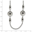 Stainless Steel Polished/Textured Black Onyx w/2in ext. Necklace - Birthstone Company