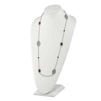 Stainless Steel Polished Smoky Quartz/Black Onyx w/2in ext. Necklace - Birthstone Company