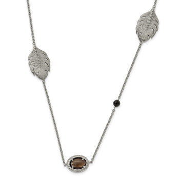 Stainless Steel Polished Smoky Quartz/Black Onyx w/2in ext. Necklace - Birthstone Company