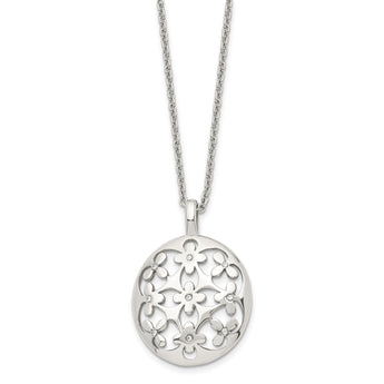 Stainless Steel Polished Circle w/CZ w/2in ext. Necklace - Birthstone Company