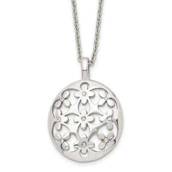 Stainless Steel Polished Circle w/CZ w/2in ext. Necklace - Birthstone Company