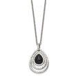 Stainless Steel Polished/Textured Black Onyx w/2in ext. Necklace - Birthstone Company