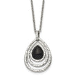 Stainless Steel Polished/Textured Black Onyx w/2in ext. Necklace - Birthstone Company