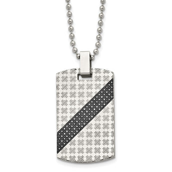 Chisel Stainless Steel Polished with 1/2 carat Black Diamond Dog Tag on a 24 inch Ball Chain Necklace - Birthstone Company