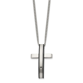 Chisel Stainless Steel Polished Black IP-plated .01 carat Diamond Cross Pendant on a 24 inch Curb Chain Necklace - Birthstone Company